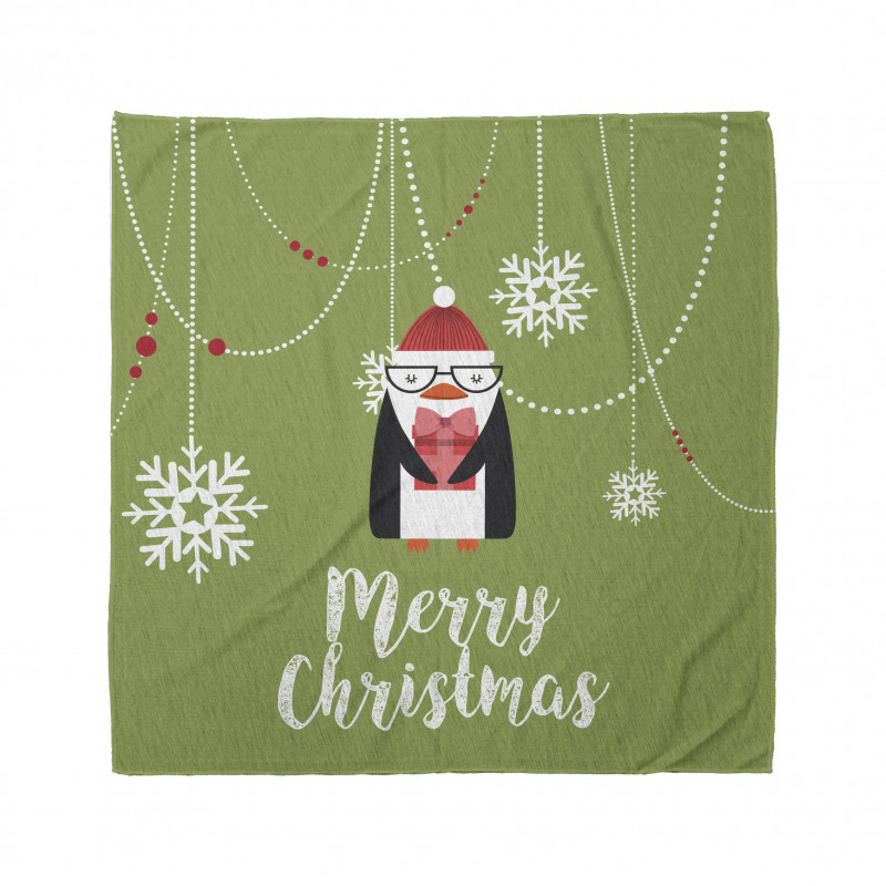 Yeniyıl Bandana Yeşil Fon Hediye Paketli Penguen Noel Baba