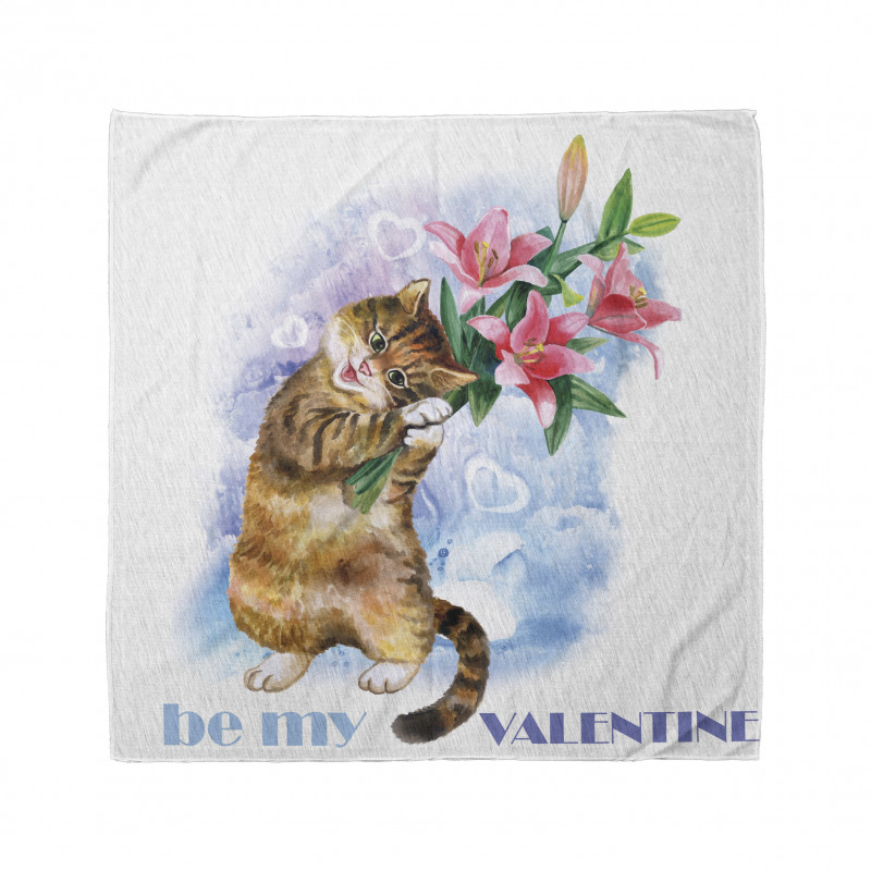 Romantik Bandana Çiçekli Kedi Desenli