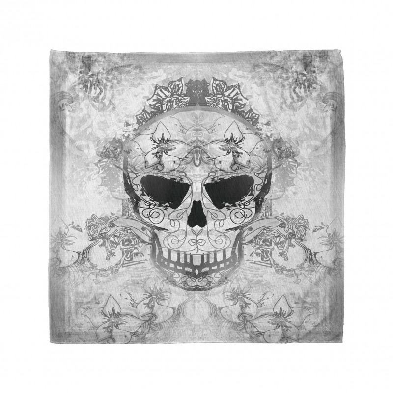 Gotik Bandana Gri Kuru Kafa Desenli