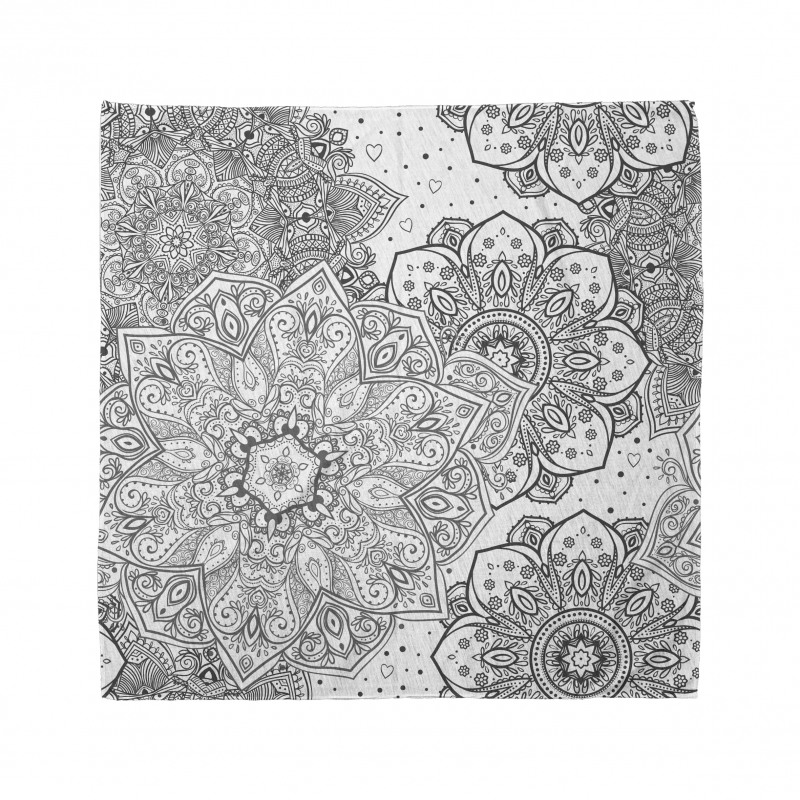 Mandala Bandana Siyah Beyaz Çiçekli