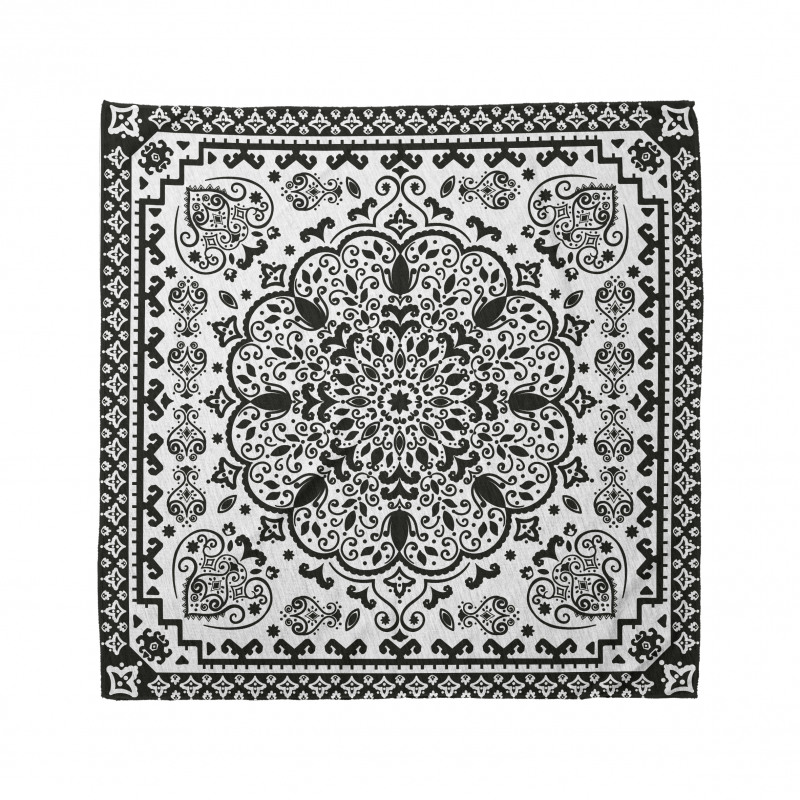 Boho Bandana Siyah Beyaz Çiçekli