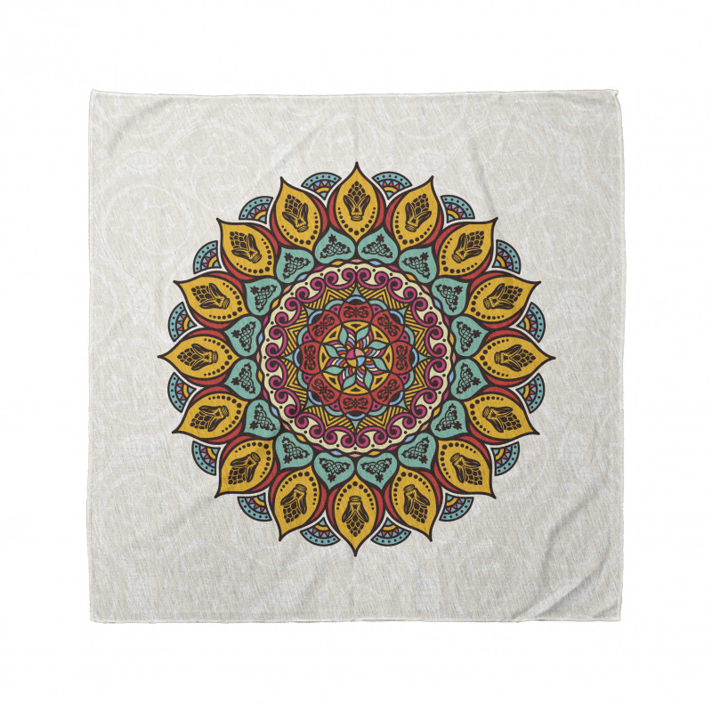 Mandala Bandana Sarı Mavi Yaprak Deseni