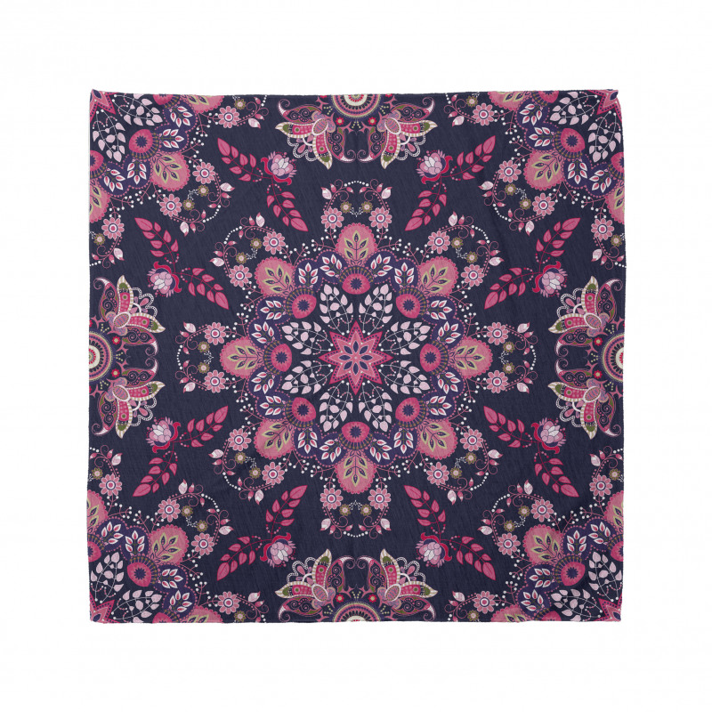 Mandala Bandana Pembe Lacivert Çiçekli