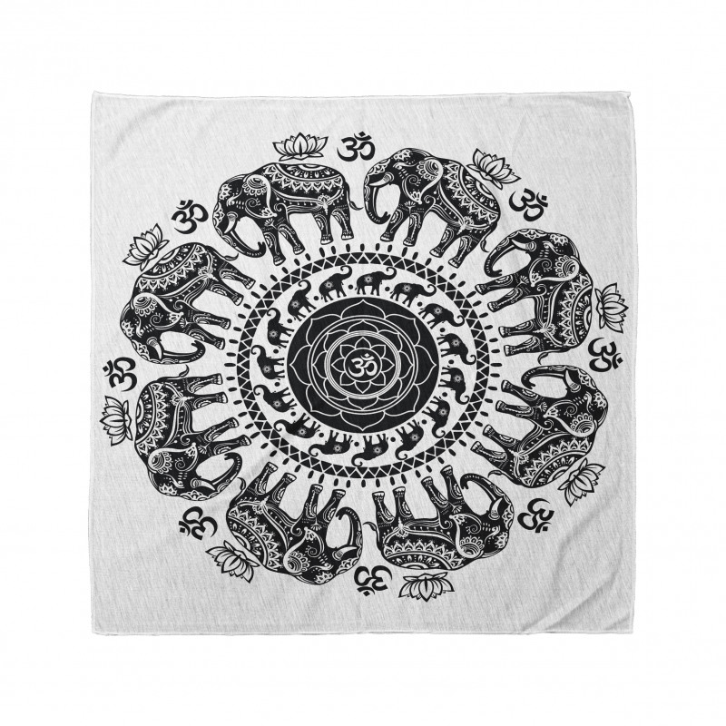 Mandala Bandana Siyah ve Beyaz Filler