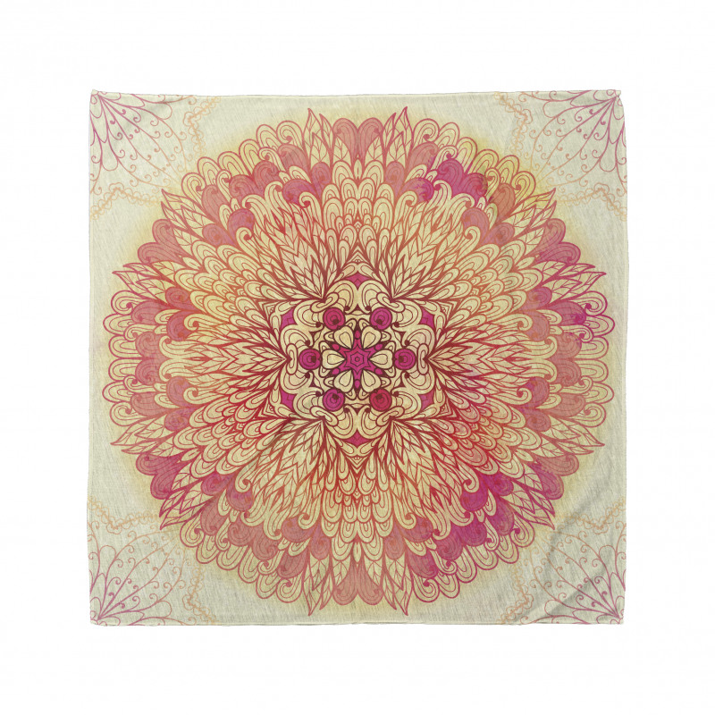 Bohem Bandana Bej Arka Planda Pastel Çiçekli Mandala