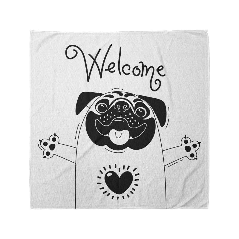 Pug Köpek Bandana Beyaz Fonlu Siyah Sevimli Hayvan Komik