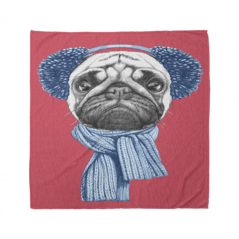 Pug Köpek Bandana Kulaklıklı ve Atkılı Hayvan Pembe Fonlu