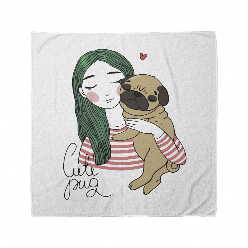 Köpek Bandana Yeşil Saçlı Genç Kız ve Sevimli Minik Pug