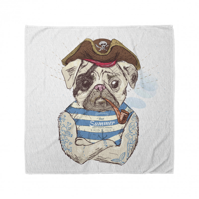 Pug Köpek Bandana Korsan Şapkalı Pipolu Dövmeli Hayvan