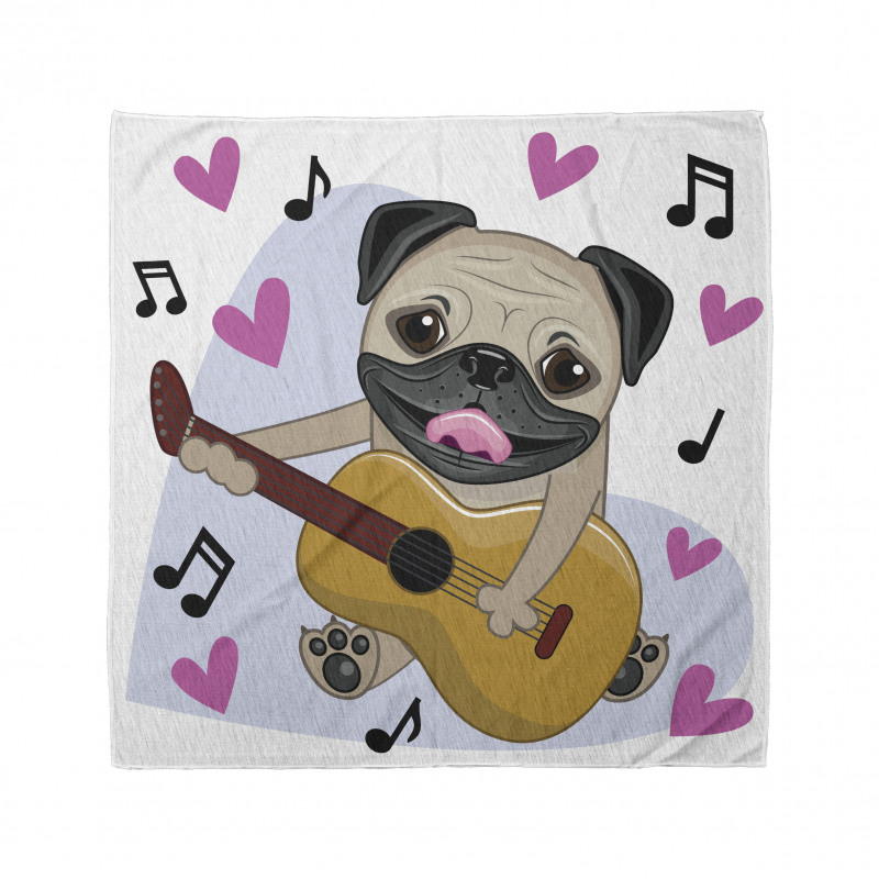 Müzik Bandana Gitar Çalan Pug Köpek Kalp Nota Beyaz Fon