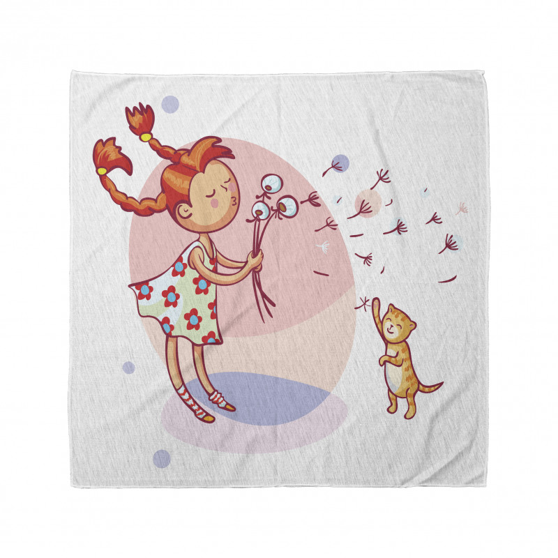 Cartoon Girl and Cat Bandana