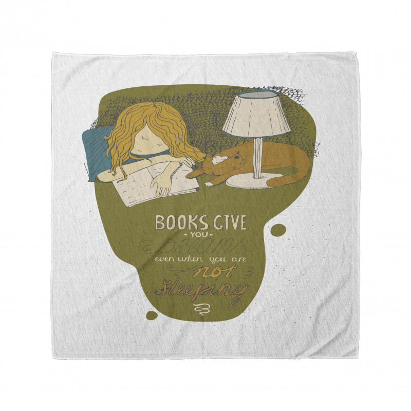 Girl and Cat Sleep on Book Bandana