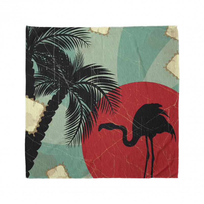 Doğa Bandana Palmiye Ağacı ve Flamingo Desenli Retro Afiş