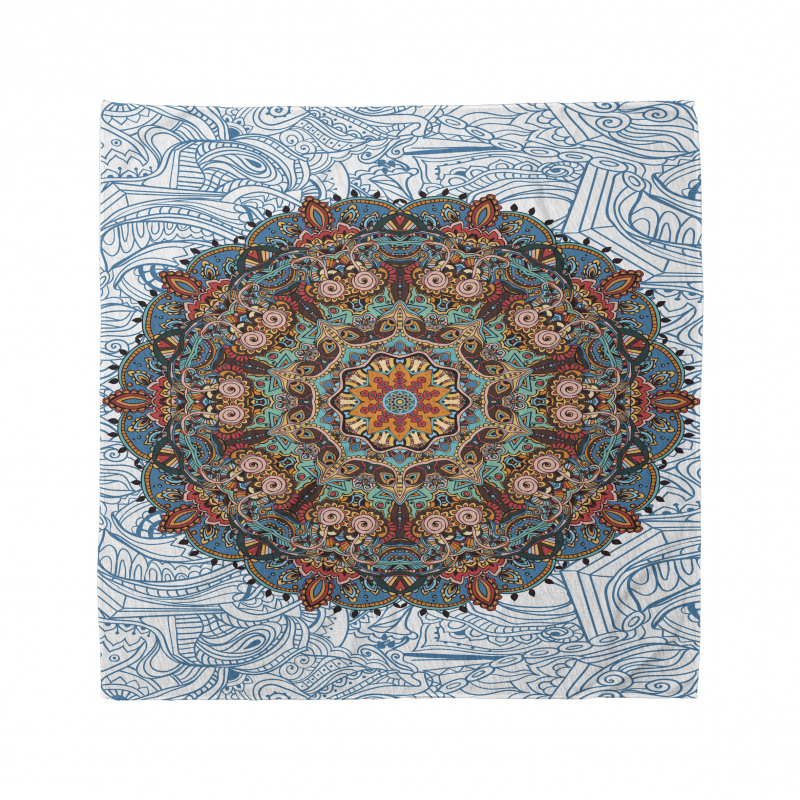 Etnik Bandana Mavi Mandala Çiçeği Desenli