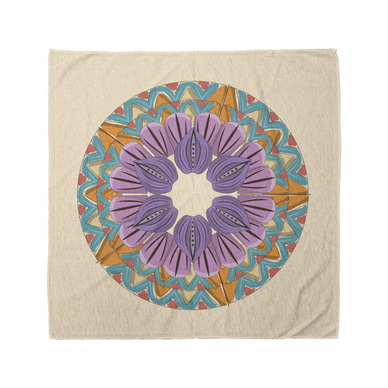 Soyut Bandana Tek Renk Fonda Pastel Tonlarda Mandala Çizimi