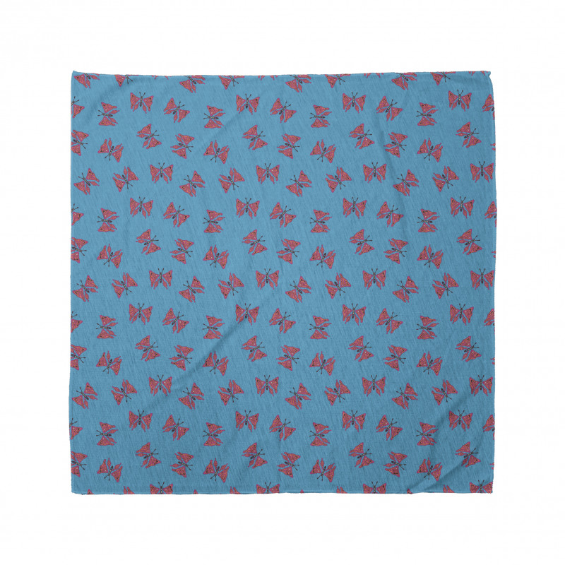 Floral Bandana Mavi Fon Üzerinde Bahar Kelebekleri Desenli