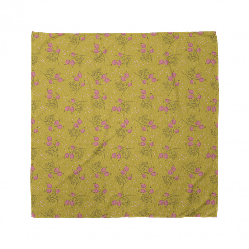 Floral Bandana Sarı Fon Üzerinde Pembe Kuşburnu Desenli