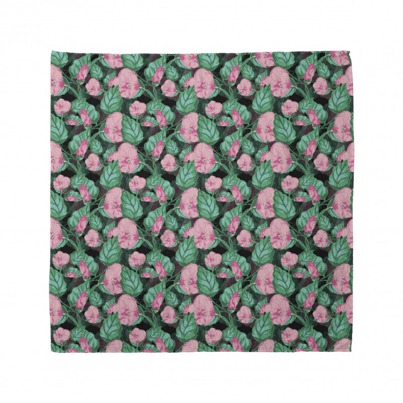 Floral Bandana Pembe Hibiskus Çiçeği Desenli Yeşil Yaprak