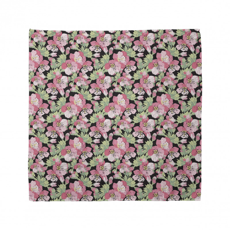 Floral Bandana El Çizimi Pembe Çiçeklerin Coşkusu Desenli