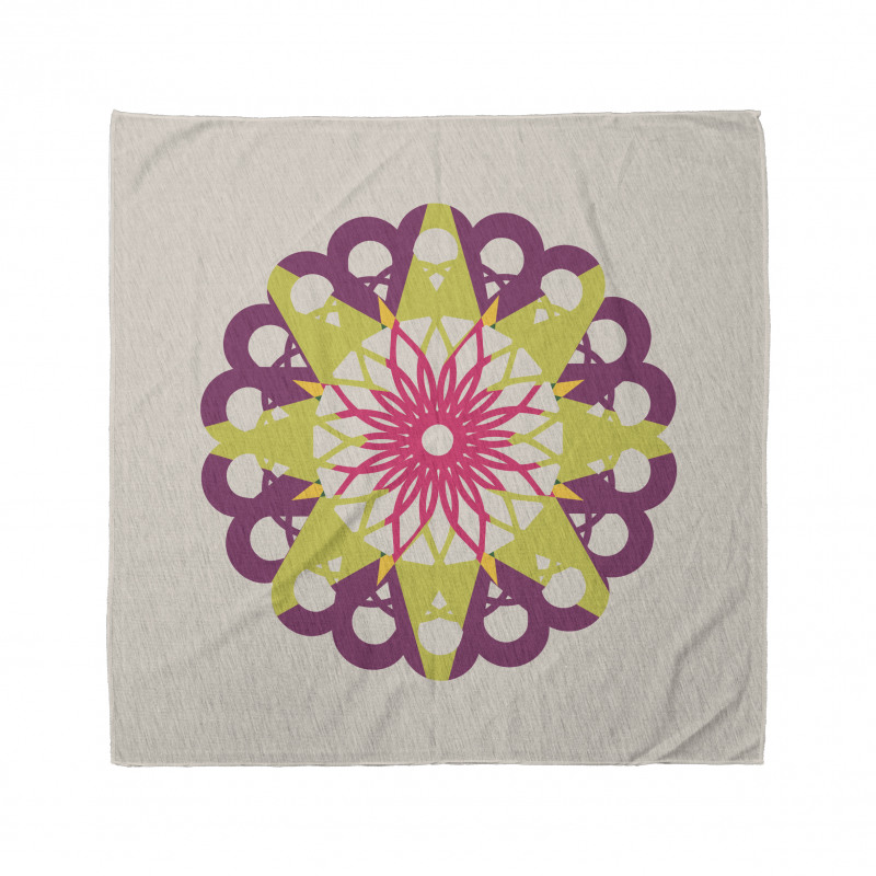 Geometrik Bandana Mor ve Sarı Mandala Çiçeği Desenli Sade