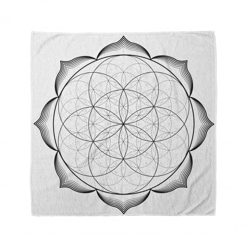 Meditasyon Bandana Beyaz Fon Üzerinde Siyah Mandala Desenli