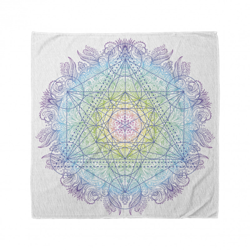 Otantik Bandana Geometrik Mandala Çiçeği Desenli Beyaz