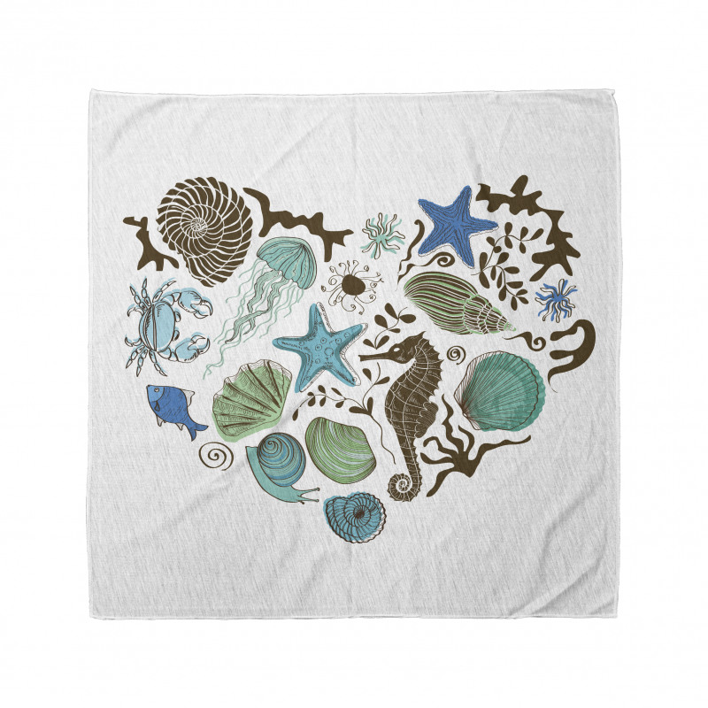 Heart with Aquatic Animals Bandana