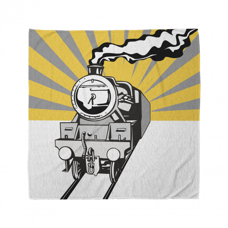 Retro Bandana Dumanı Tüten Tren Çizimi ile Güneş Işınları