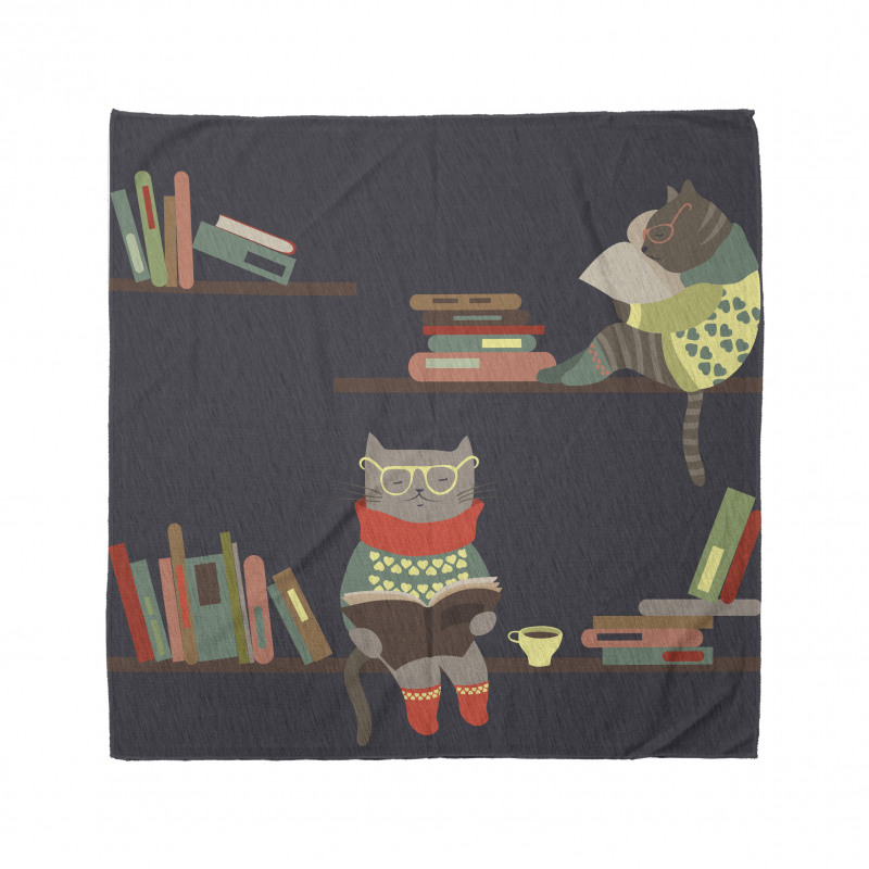 Funny Bookshelf Cat Reading Bandana