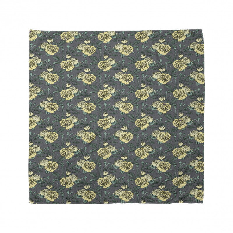 Yellow Tone Roses on Grey Bandana