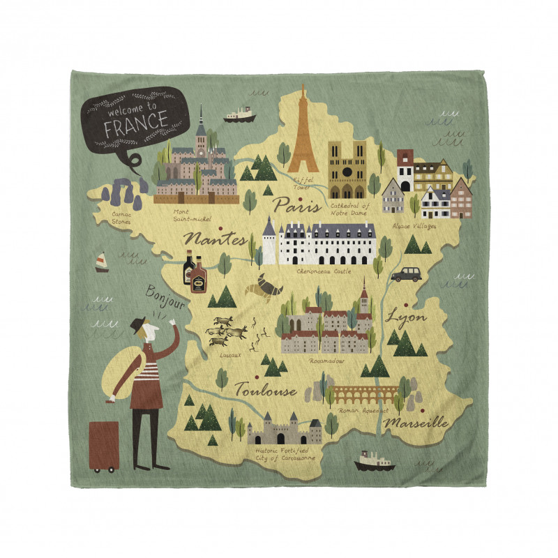 Travel Landmarks Map Doodle Bandana