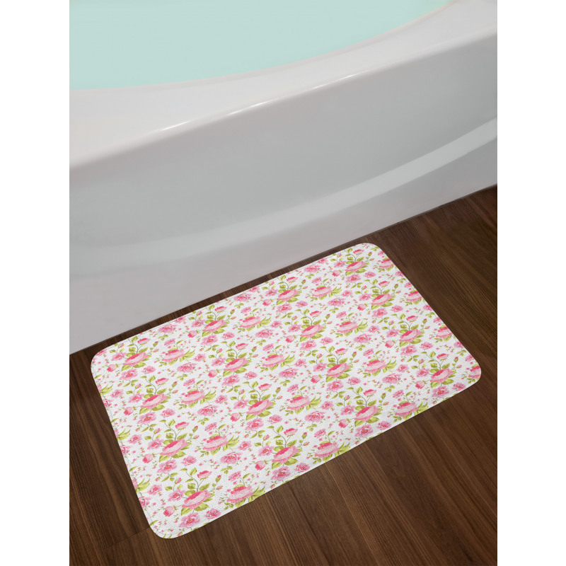 Vintage Peony Pattern Bath Mat