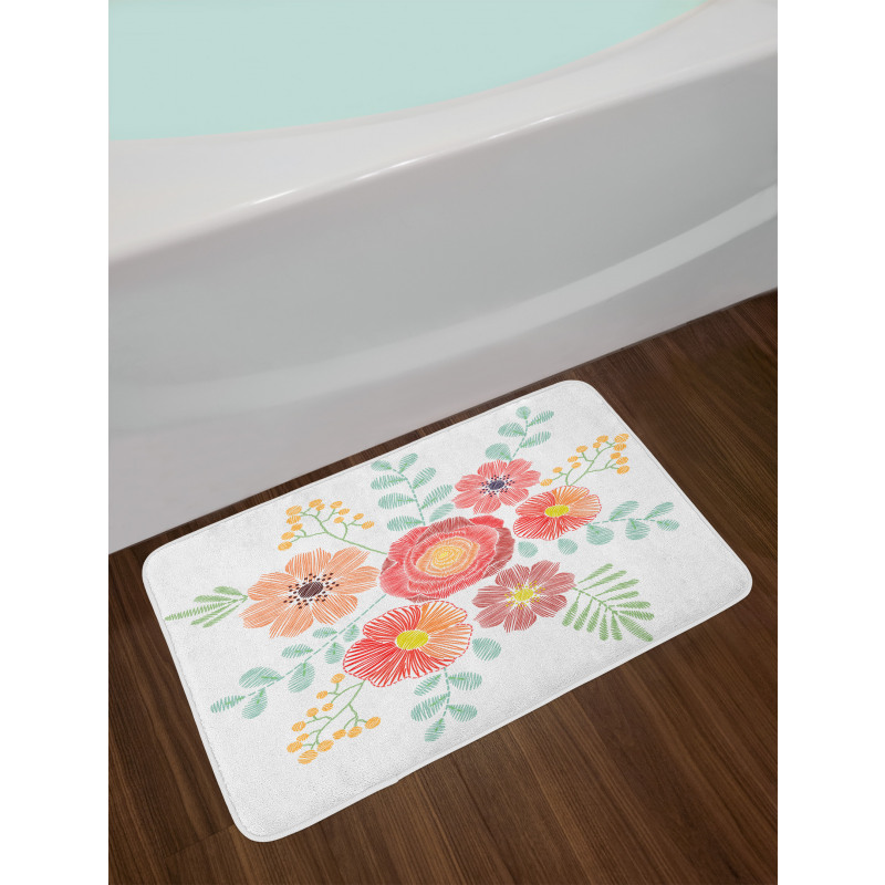 Pastel Folkloric Flowers Bath Mat