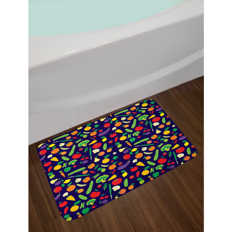 Vegetables and Fruits Cartoon Bath Mat