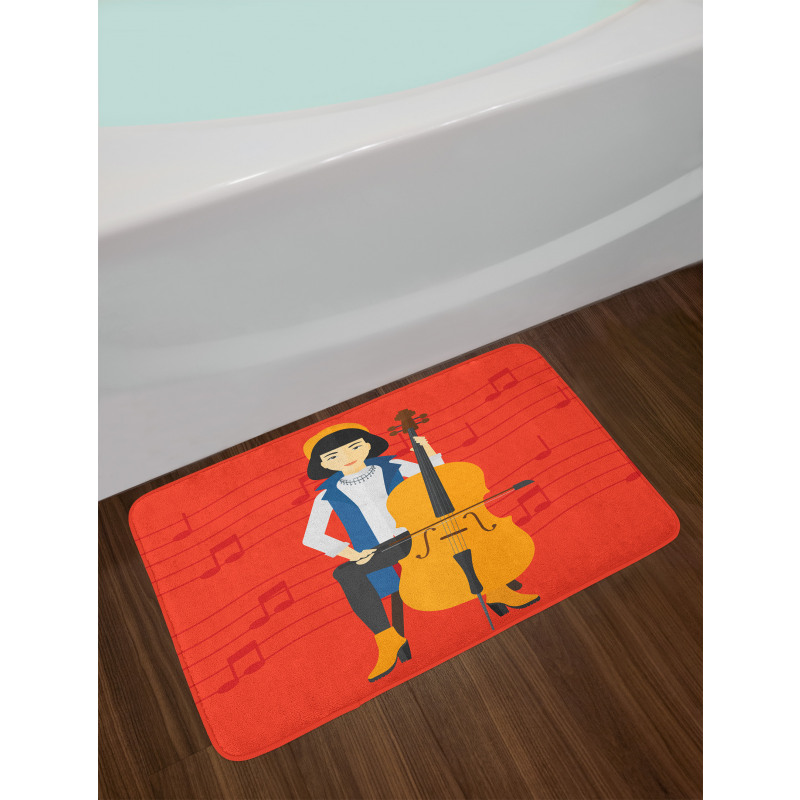 Cartoon Woman Playing Music Bath Mat