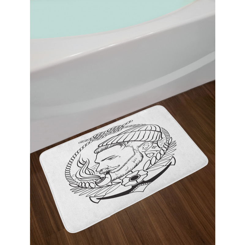 Outline Sailor with Pipe Bath Mat