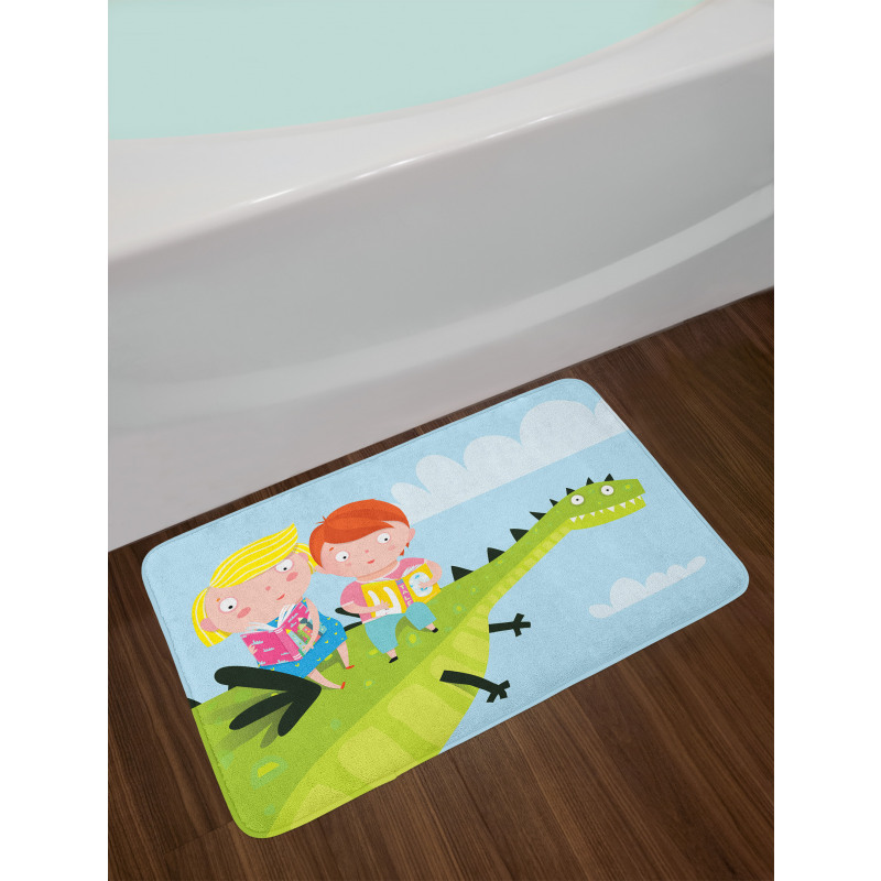 Boy Girl Sitting on Dragon Bath Mat