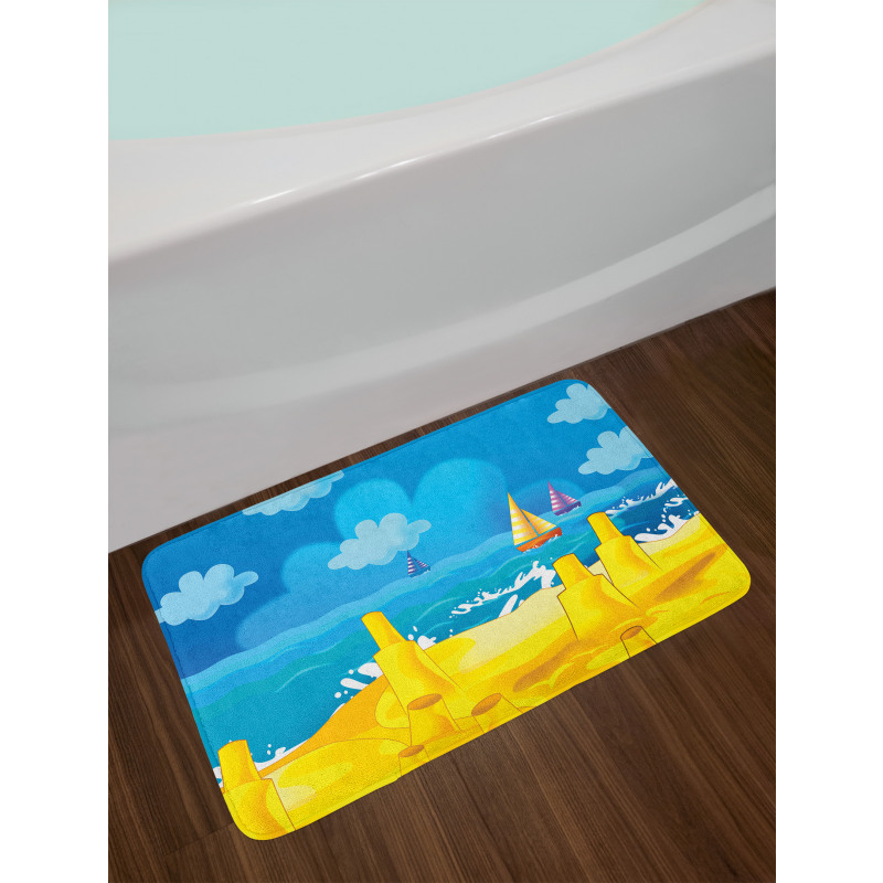 Vibrant Seaside Cartoon Scene Bath Mat