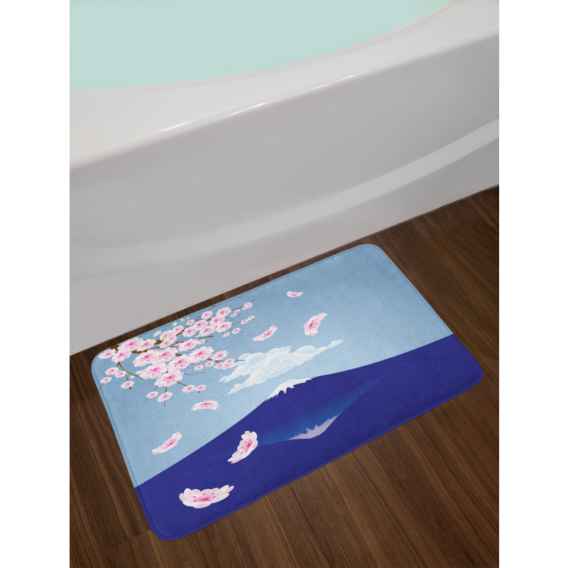 Mountain and Cherry Blossoms Bath Mat