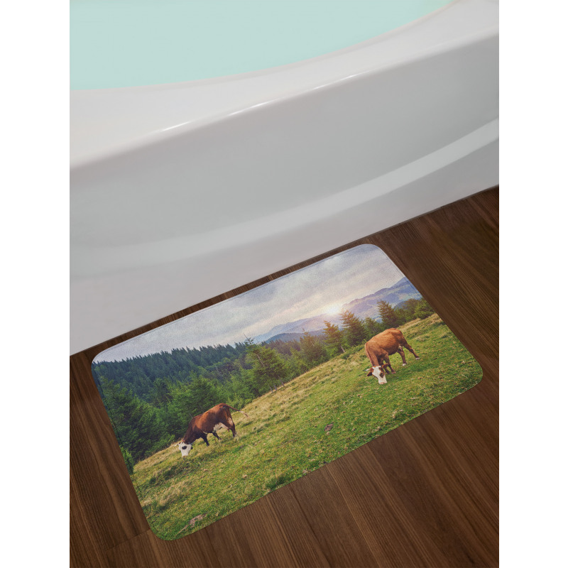 Cows Grazing in Meadow Bath Mat