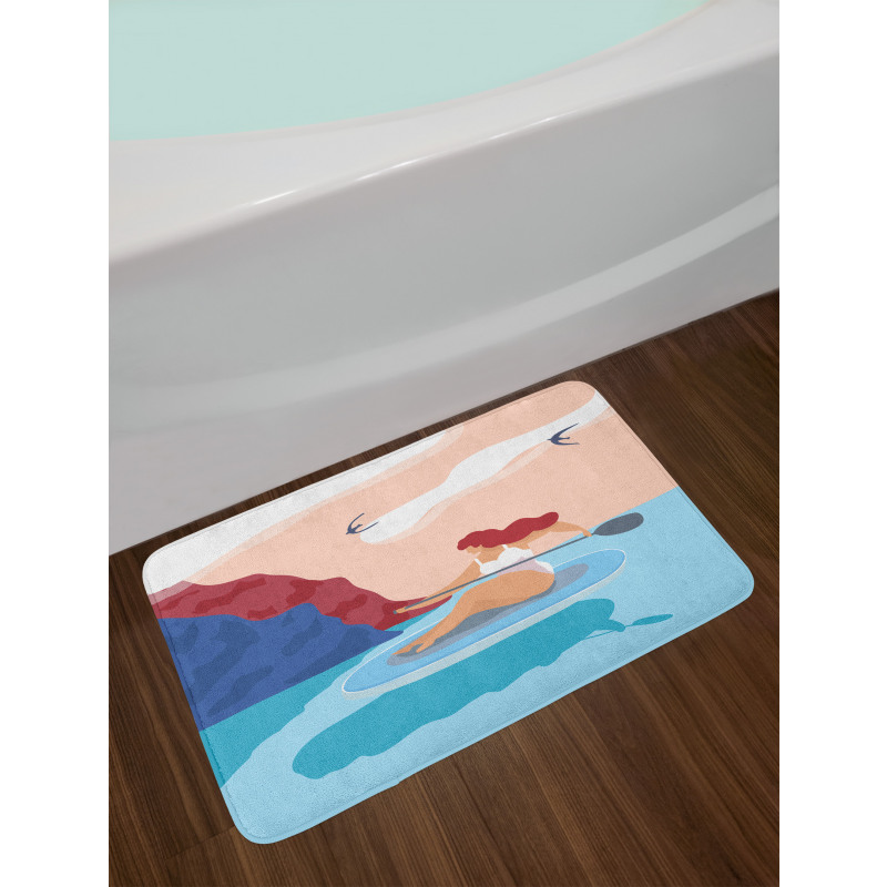 Girl on Surfboard Seascape Bath Mat