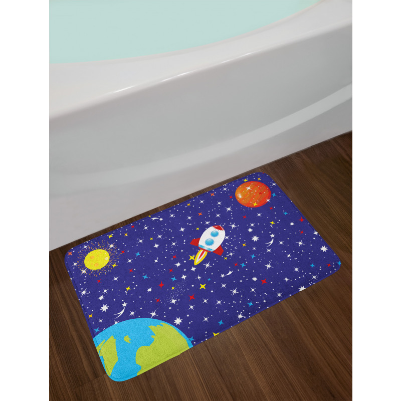 Starry Rocket Planets Bath Mat