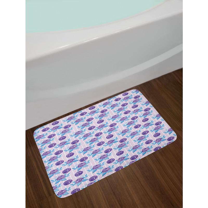 Abstract Roses on Stripes Bath Mat