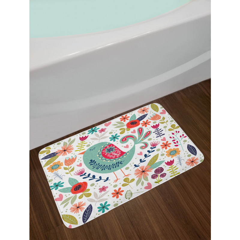 Ornate Bird and Flowers Bath Mat