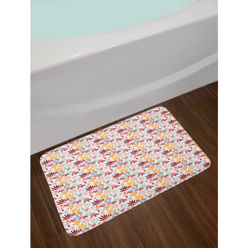 Retro Palm Leaves Branches Bath Mat