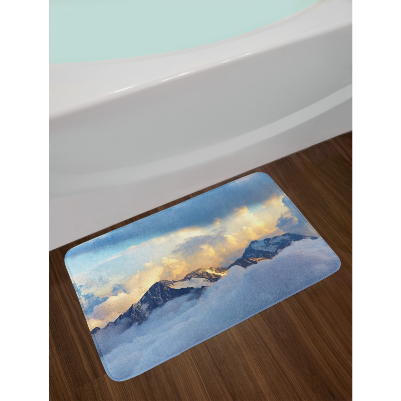 Snowy and Cloudy Peak Bath Mat