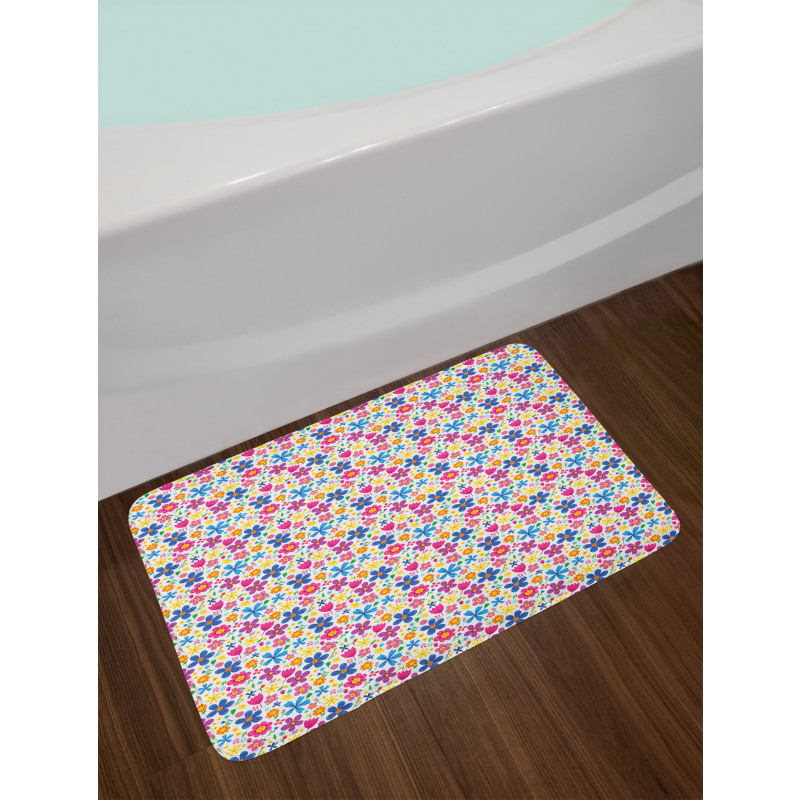 Funny Spring Cartoon Flowers Bath Mat