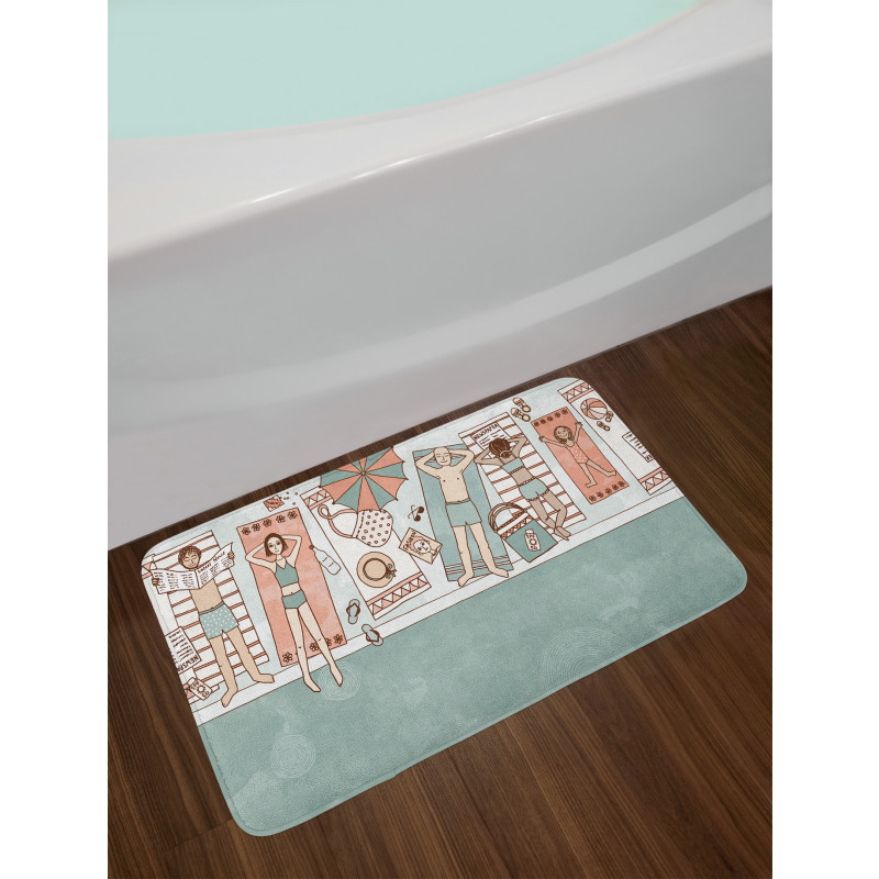 People Sunbathing by Pool Bath Mat