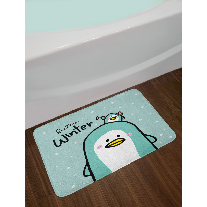 Mom and Baby Penguins Bath Mat