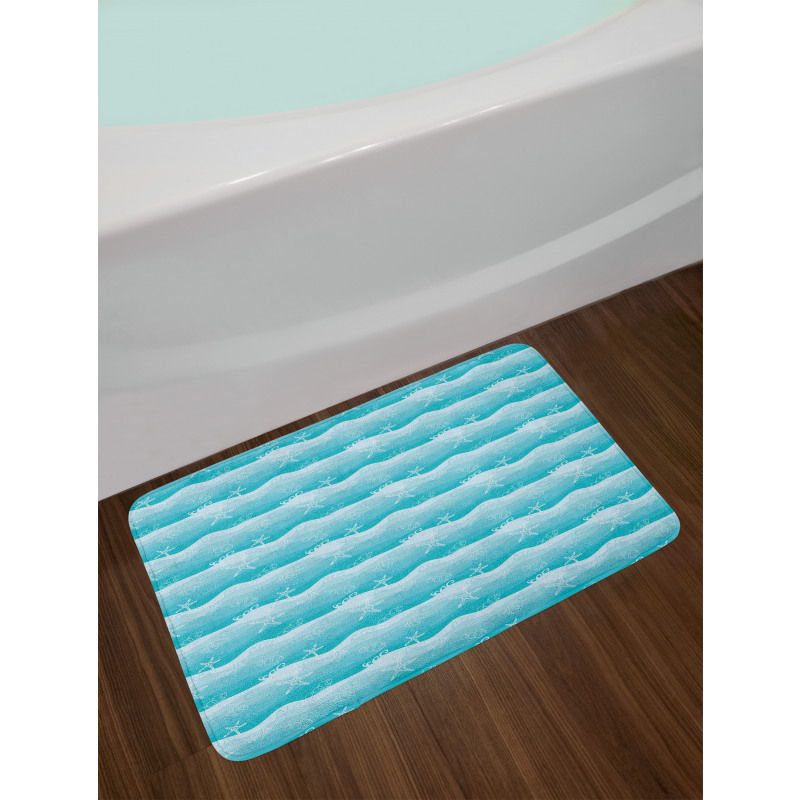 Fishes on Ombre Sea Waves Bath Mat